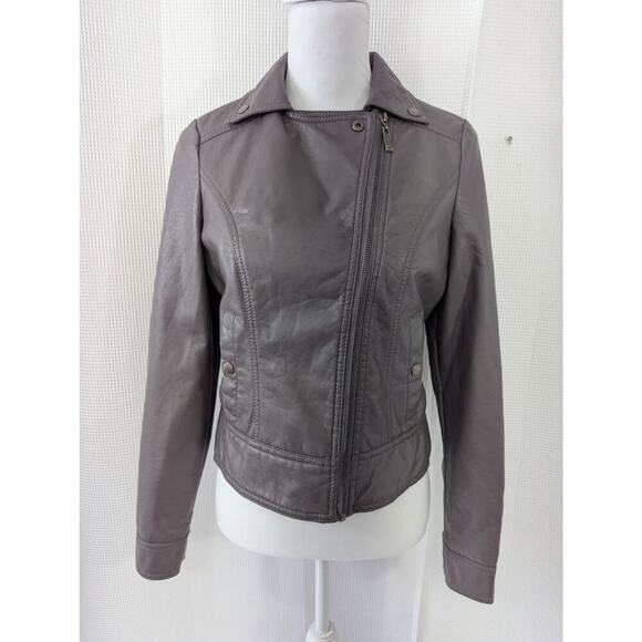 JOU JOU! STORMY GRAY VEGAN LEATHER BIKER/MOTO INSPIRED ZIPPER JACKET, COAT! SZ S - Picture 4 of 12